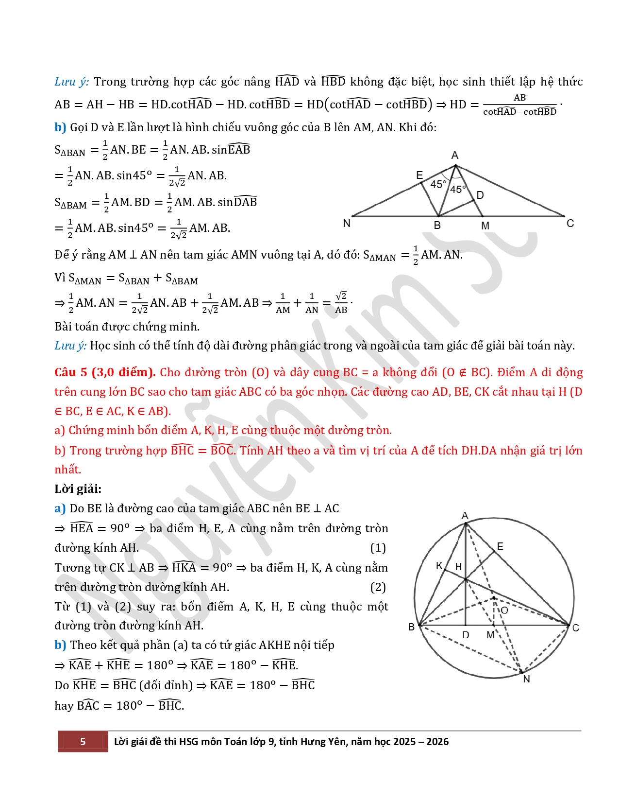 Đề thi, đáp án môn Toán thi học sinh giỏi lớp 9 tỉnh Hưng Yên, năm học 2025-2026